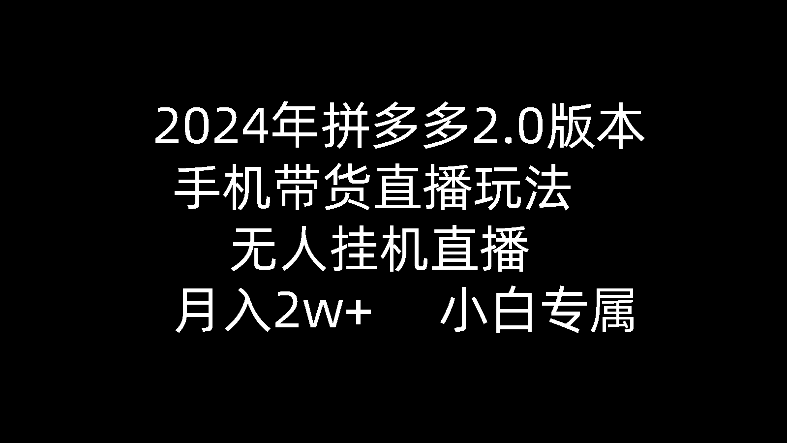 2024年拼多多2.0版本,手机带货直播玩法,无人挂机直播, 月入2w+, 小…