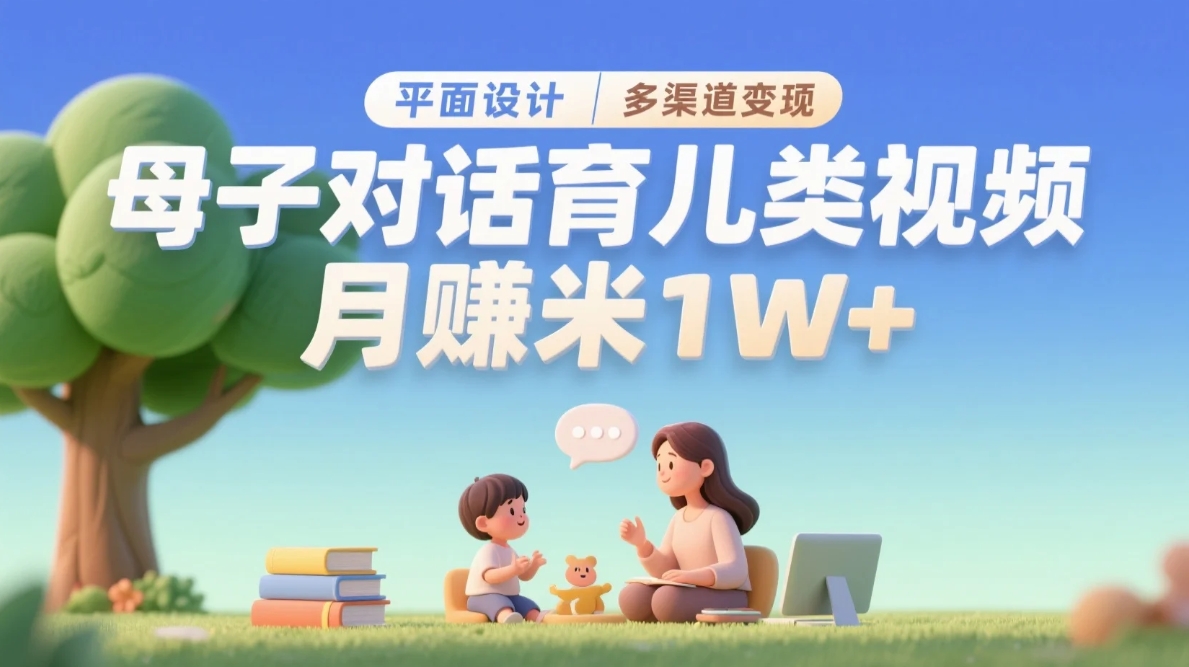 母子对话育儿类视频，多渠道变现，月赚米1W+