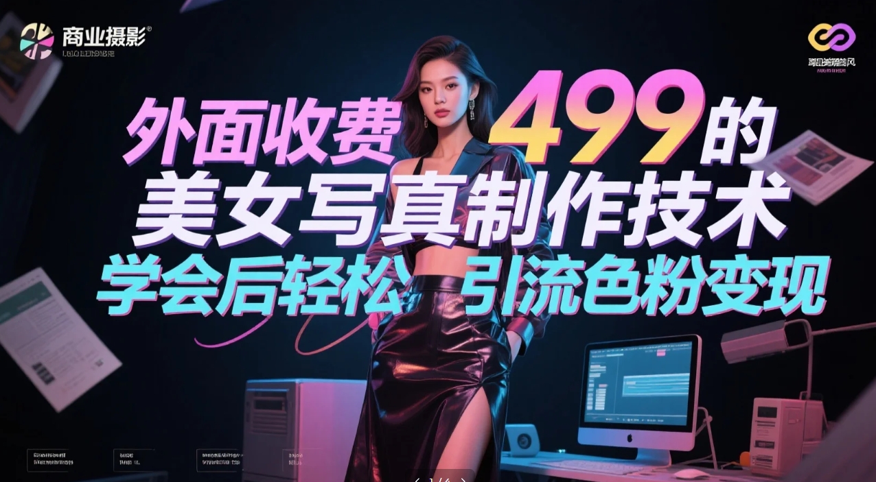 外面收费499的美女写真制作技术，学会后轻松引流色粉变现